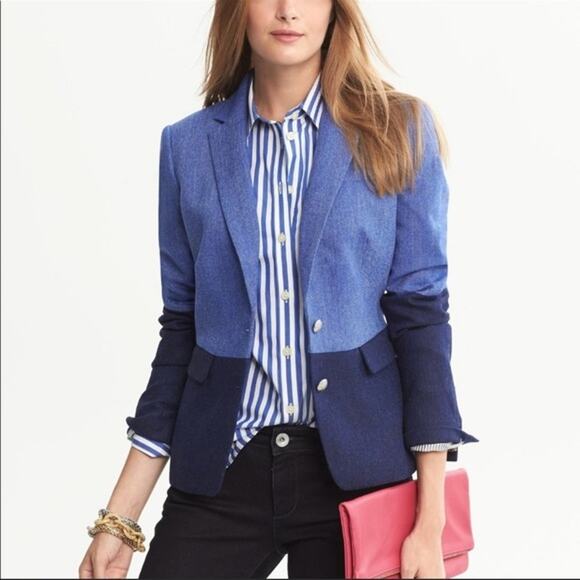 Banana Republic blazer jacket women’s size 6 blue colorblock tweed wool preppy - Picture 1 of 7